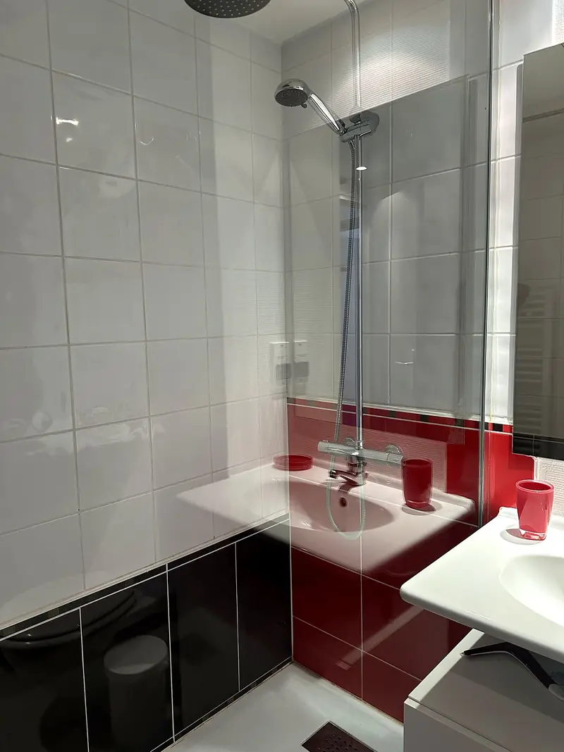 Salle d'eau avec douche et lavabo